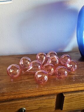 Set of 11 Pink Glass Handblown Teardrop Ornaments